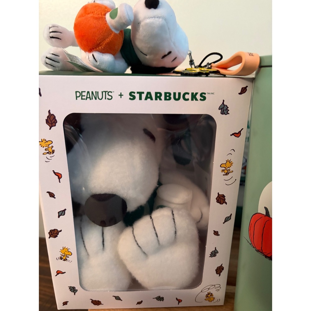 Starbucks X Peanuts Snoopy Lot of 7 Mug Hot Cold Tumblers Tote Keychain Plush - Picture 9 of 10
